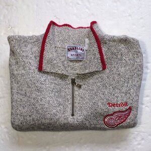 Detroit Red Wings Mens Sweater Pullover Large Gray 1/4 Zip Cotton Wool NHL